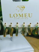 Trio Brincos com Zircônia Verde em V Banhado em Ouro 18k