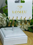 Trio Brincos com Zircônia Verde em V Banhado em Ouro 18k