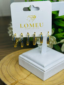 Trio Brincos com Zircônia Azul em V Banhado em Ouro 18k