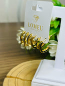 Trio Brincos com Zircônia Azul em V Banhado em Ouro 18k