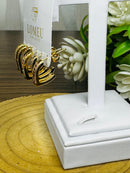 Trio de Brincos Com Zircônia Rosa em V Banhado em Ouro 18k