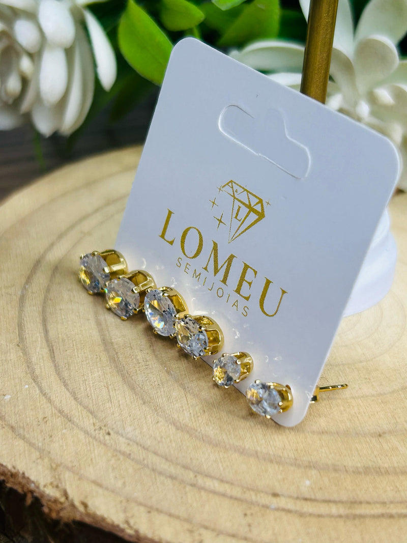 Trio de Brincos Ponto de Luz Banhado em Ouro 18k