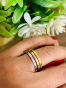 Anel Trio Aliança com Pedras Folheado