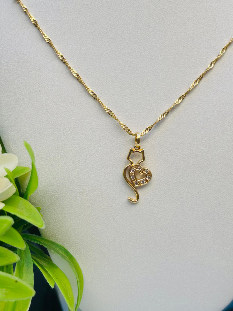 Corrente Pingente Gatinho com Zircônia Banhado a Ouro 18k
