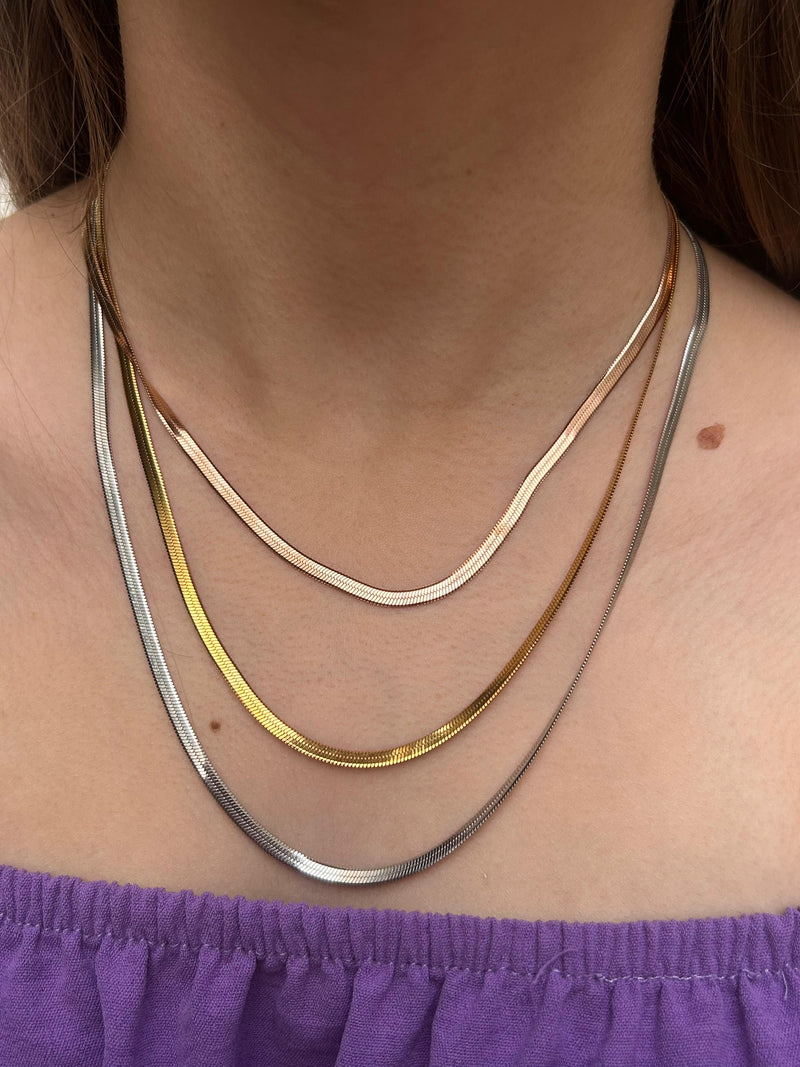 Colar Triplo Bicolor Elegância Folheado