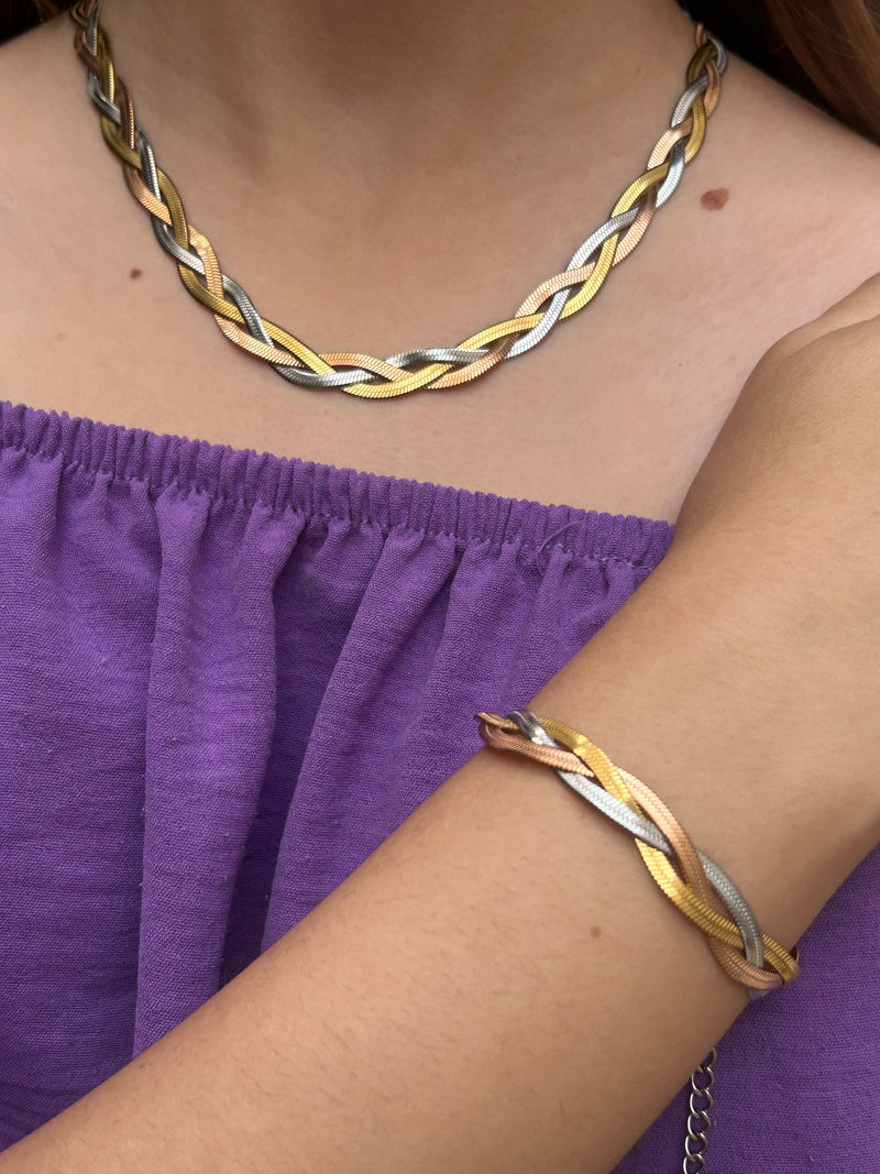 Conjunto Trançado 3 Fios Elegância Bicolor Folheado