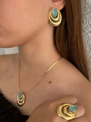 Conjunto Fênix Cristal Verde Fosco Banhado em Ouro 18k