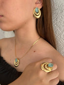 Conjunto Fênix Cristal Verde Fosco Banhado em Ouro 18k