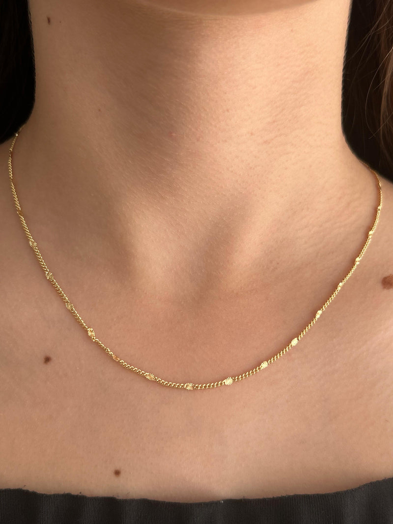 Corrente Grume Batida Diamantada Banhada em Ouro 18k 60 cm