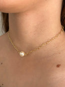 Colar Choker Coração com Pérola Banhado em Ouro 18k