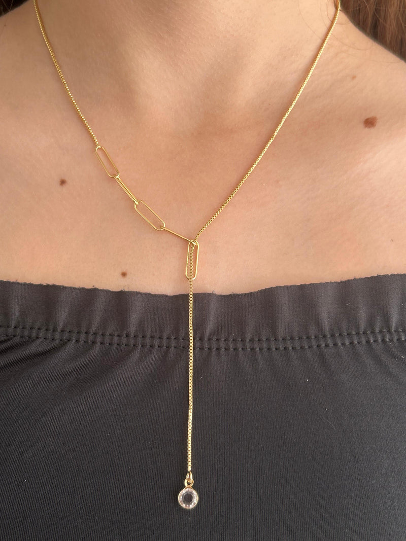 Colar Gravatinha com Ponto de Luz Banhado em Ouro 18k