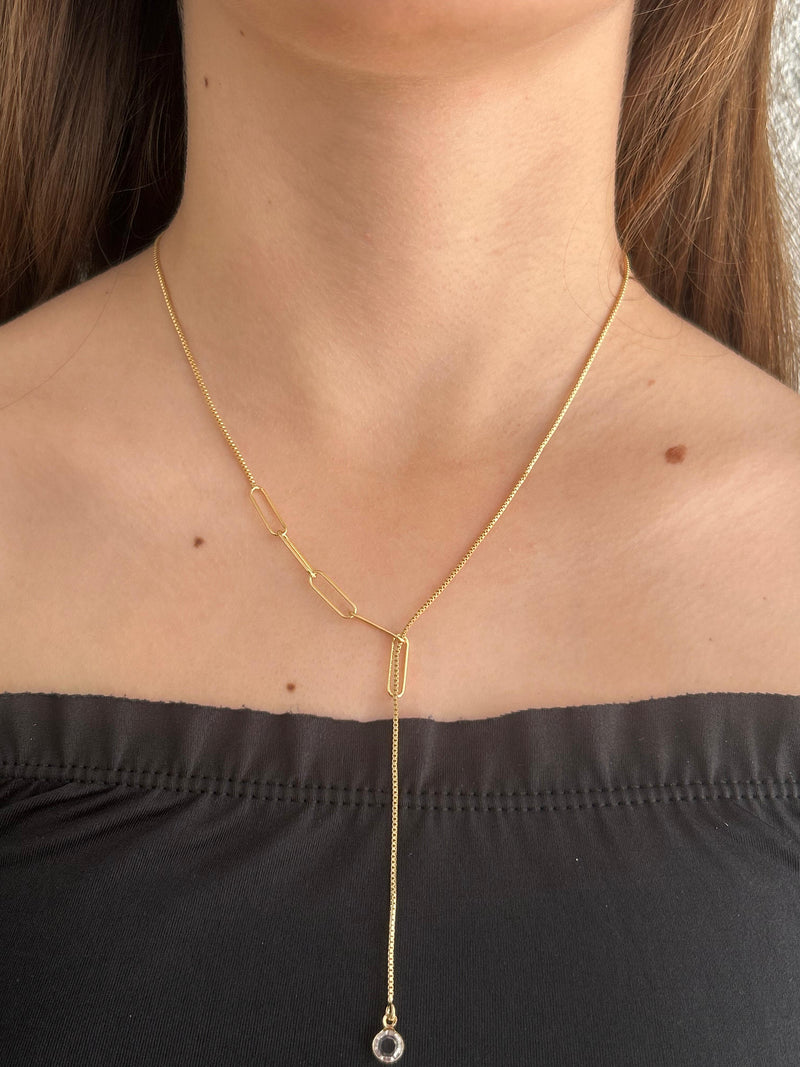 Colar Gravatinha com Ponto de Luz Banhado em Ouro 18k