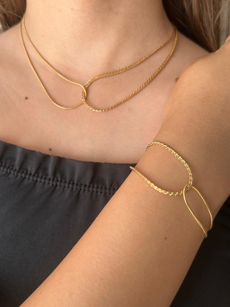 Conjunto Elo Duplo Infinito Banhado em Ouro 18k