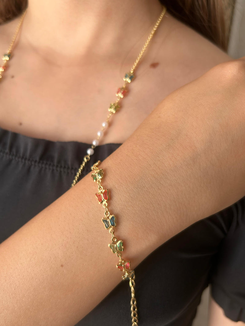 Conjunto Jardim das Borboletas Banhado em Ouro 18k