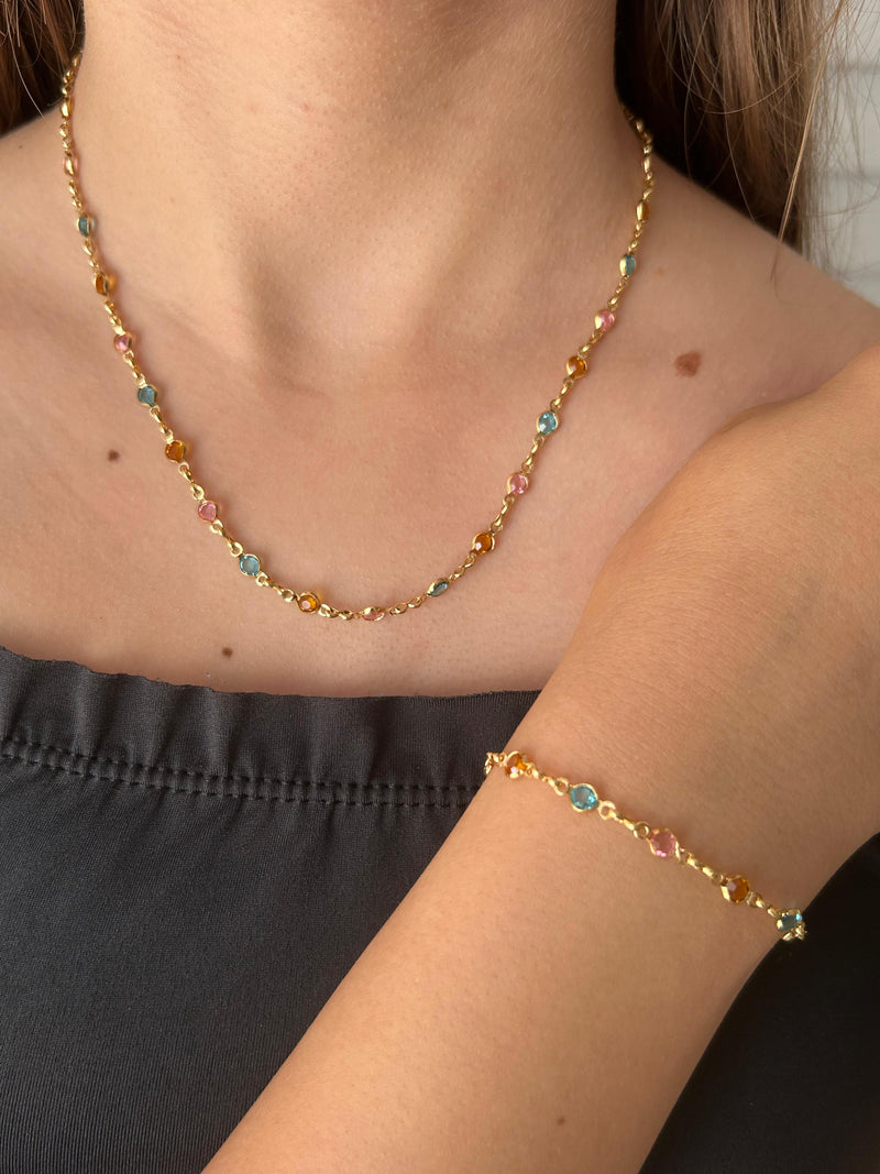 Conjunto Color Singelo Banhado em Ouro 18k