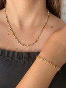 Colar Pedras Color Singela Banhado a Ouro 18k