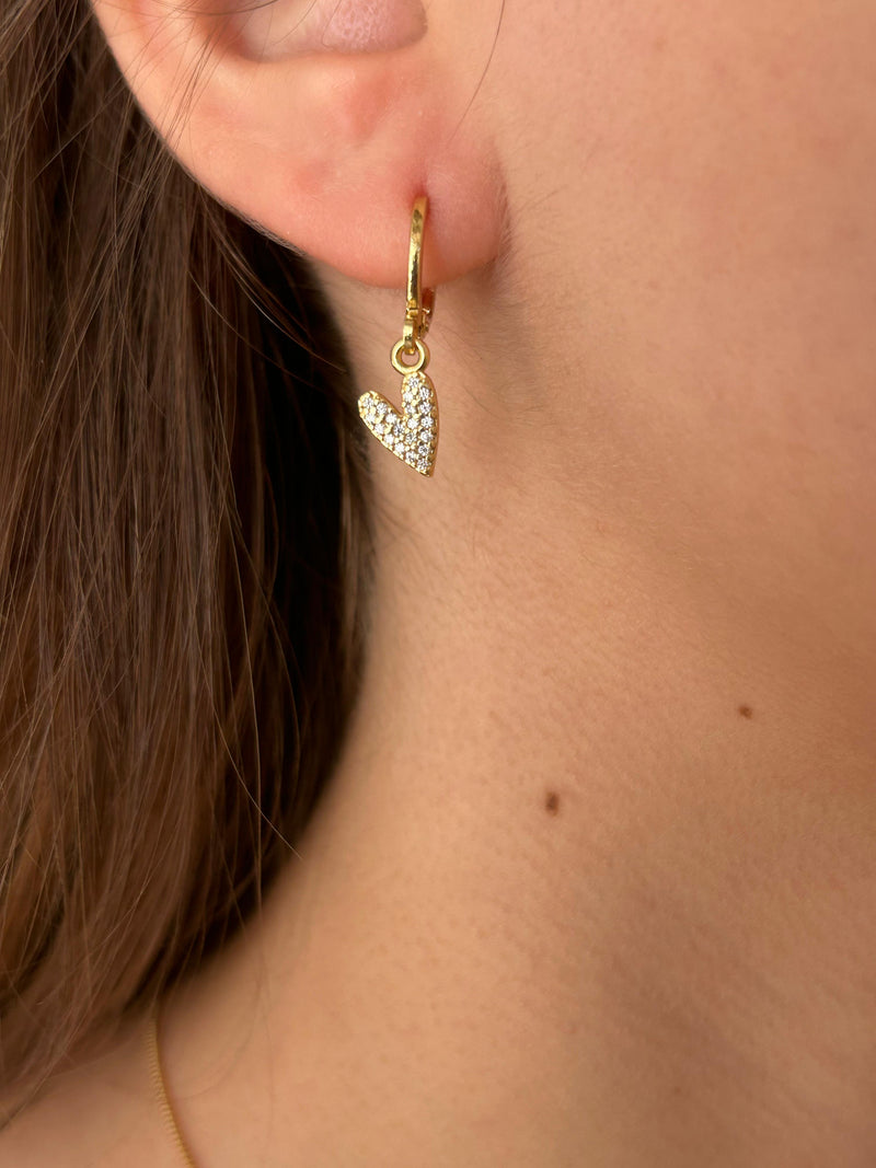 Conjunto Coração Esticadinho Com Cristais Banhado em Ouro 18K