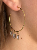 Brinco Argola com 3 Pedras Oval Lavanda Banhado em Ouro 18k