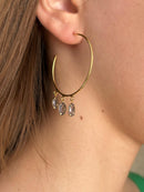 Brinco Argola com 3 Pedras Oval Lavanda Banhado em Ouro 18k