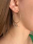 Brinco Argola com 3 Pedras Oval Lavanda Banhado em Ouro 18k