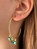 Brinco Argola com 3 Pedras Verde Esmeraldas Banhado em Ouro 18k