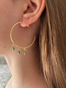 Brinco Argola com 3 Pedras Verde Esmeraldas Banhado em Ouro 18k