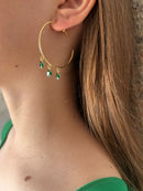 Brinco Argola com 3 Pedras Verde Esmeraldas Banhado em Ouro 18k