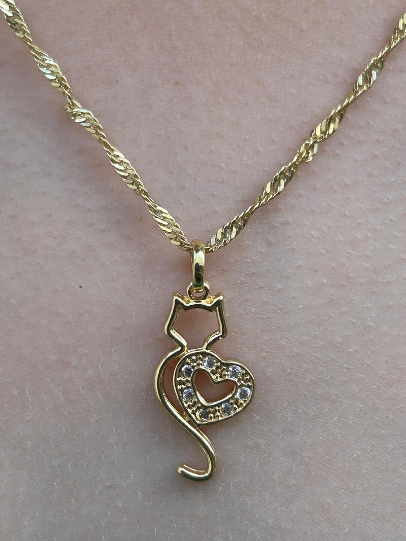 Corrente Pingente Gatinho com Zircônia Banhado a Ouro 18k