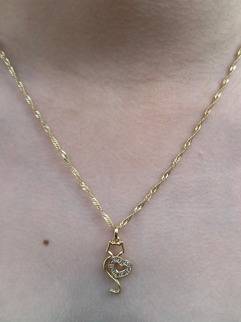 Corrente Pingente Gatinho com Zircônia Banhado a Ouro 18k