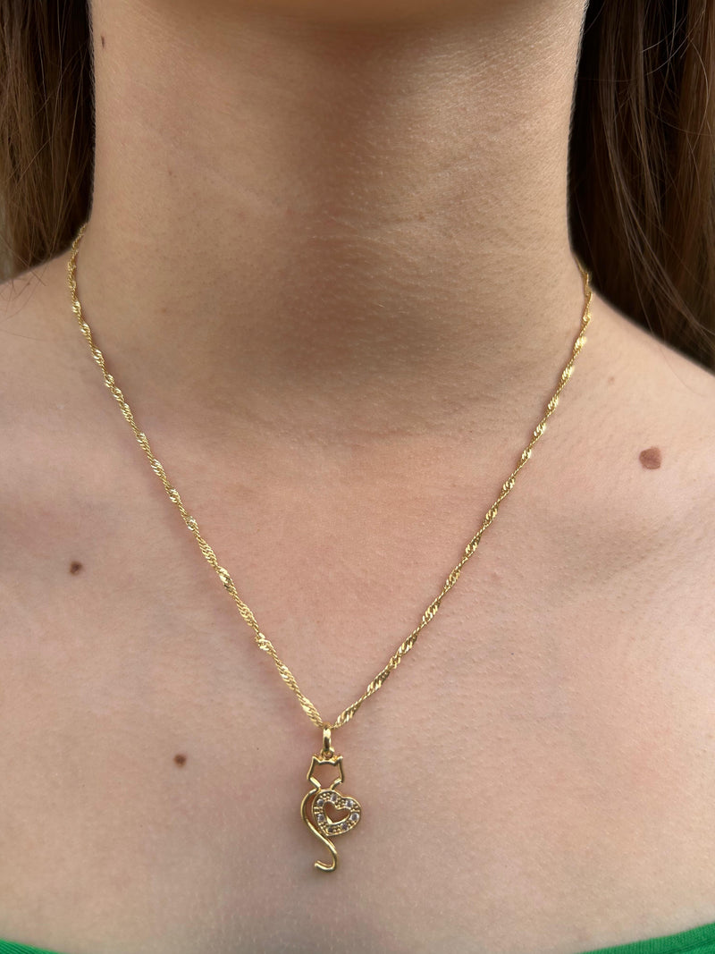 Corrente Pingente Gatinho com Zircônia Banhado a Ouro 18k