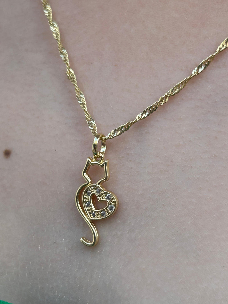 Corrente Pingente Gatinho com Zircônia Banhado a Ouro 18k