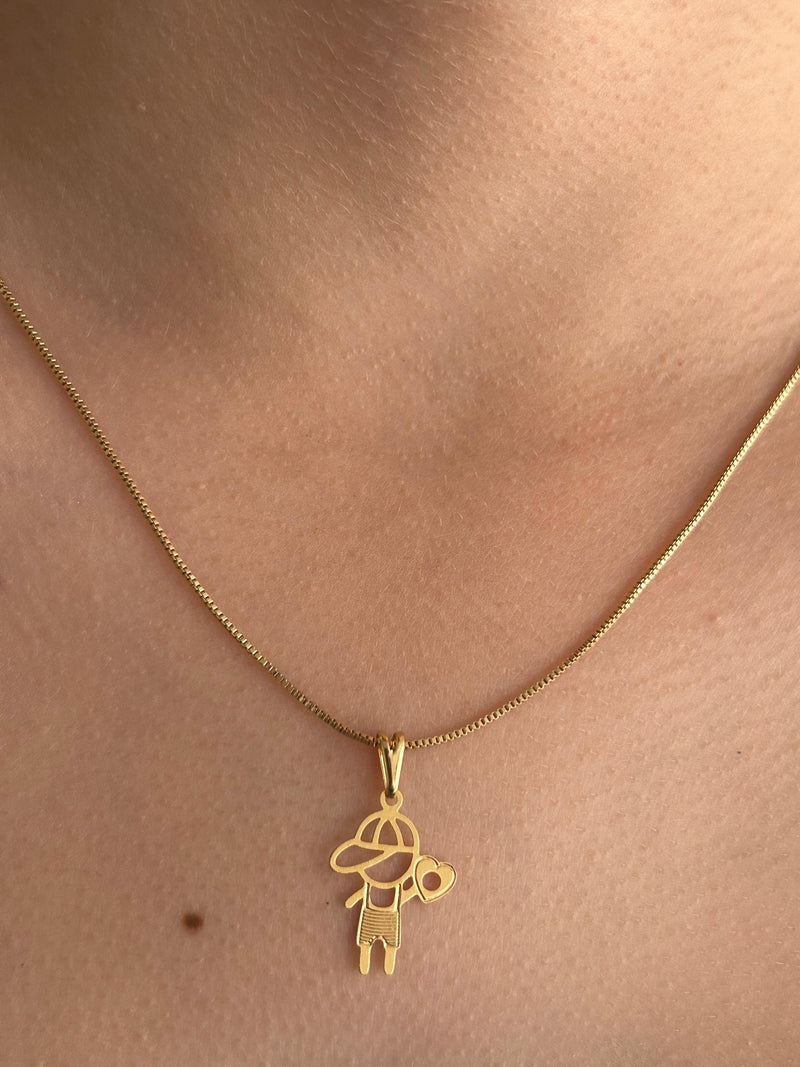 Corrente com Pingente Menino Feliz Banhado a Ouro 18k