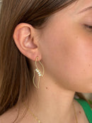 Brinco Folhas Abertas Com Pedras Banhado a Ouro 18k