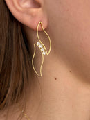 Brinco Folhas Abertas Com Pedras Banhado a Ouro 18k