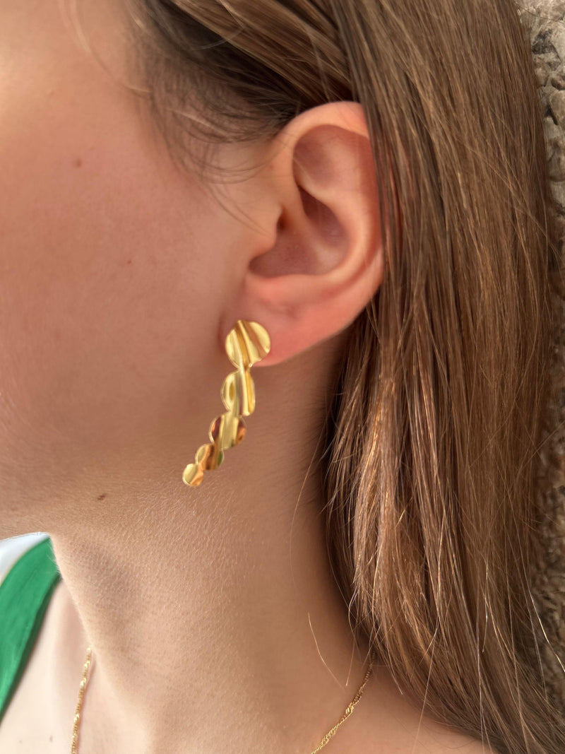 Brinco Orgânico Folhas Redondo Banhado a Ouro 18k