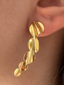 Brinco Orgânico Folhas Redondo Banhado a Ouro 18k