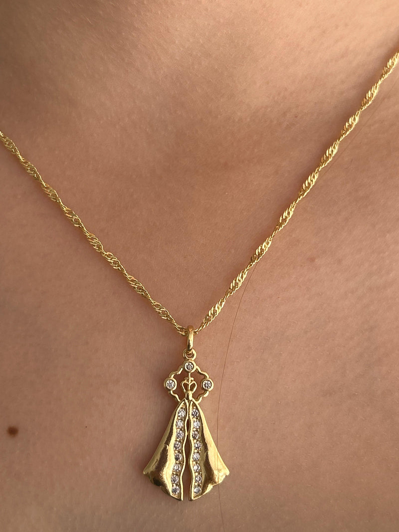 Corrente Nossa Senhora Aparecida Banhado a Ouro 18k
