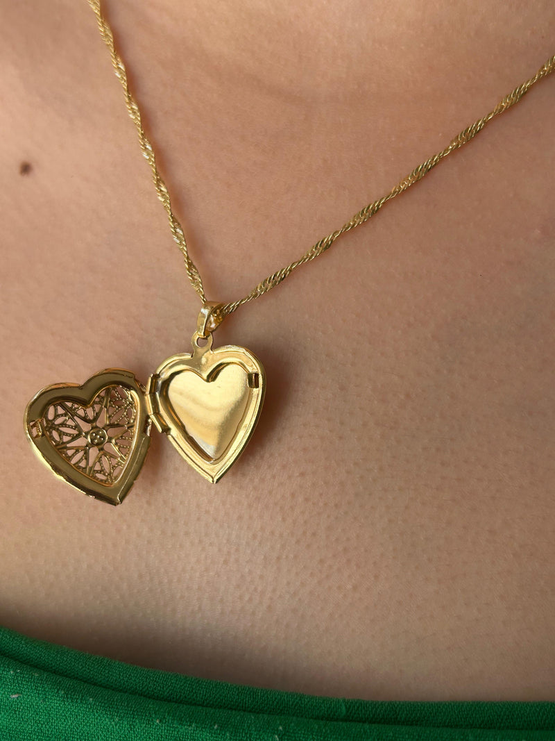 Corrente Coração Relicário Banhado a Ouro 18K