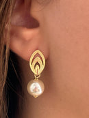 Brinco Pérola Base Vazada Banhado a Ouro 18k