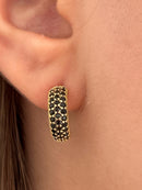 Brinco Argolinha Meia Lua com Zircônia Preto Banhado a Ouro 18k