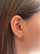 Brinco Argolinha Meia Lua com Zircônia Preto Banhado a Ouro 18k