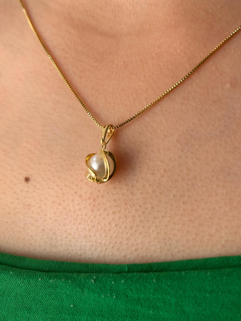 Corrente Pingente Perola Aramado Banhado a Ouro 18k