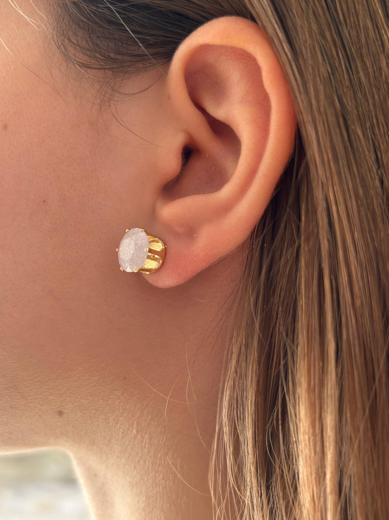 Brinco Pedra Acqua Gliter Banhado a Ouro 18k