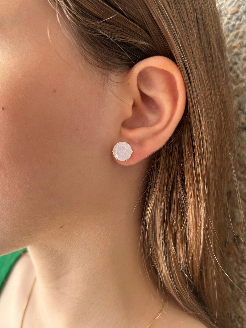 Brinco Pedra Acqua Gliter Banhado a Ouro 18k