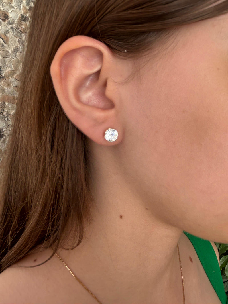 Brinco Solitário com Pedra Cristal Banhado a Ouro 18k