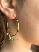 Brinco Argola com 3 Pedras Coloridas Banhado a Ouro 18k