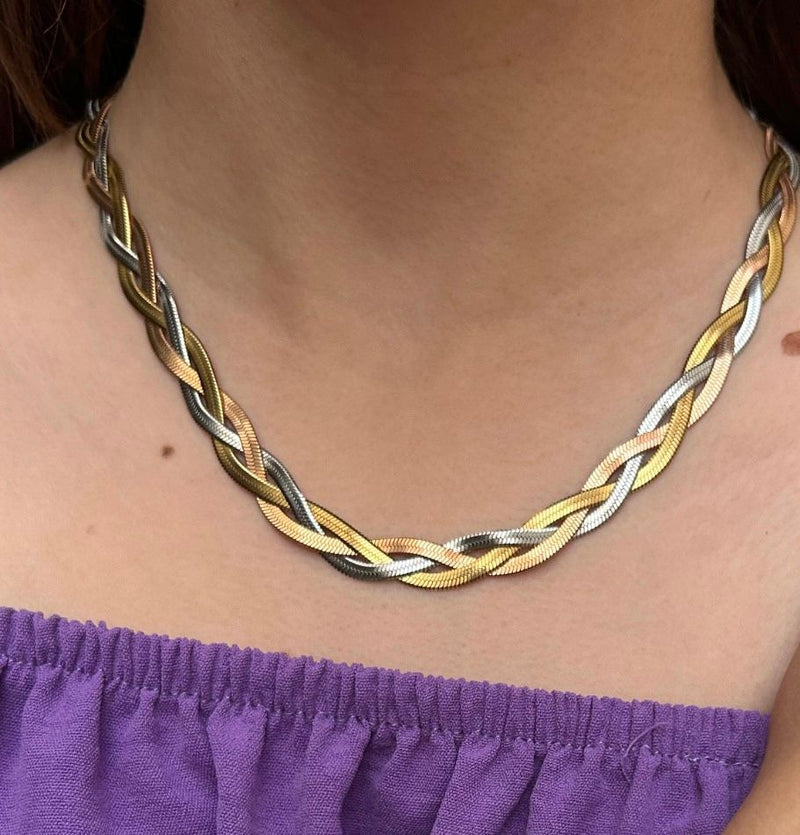 Colar Trançado 3 Fios Folheado
