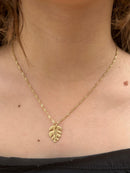 Corrente com Pingente Folha Costela de Adão Banhado a Ouro 18k