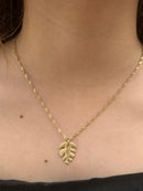 Corrente com Pingente Folha Costela de Adão Banhado a Ouro 18k