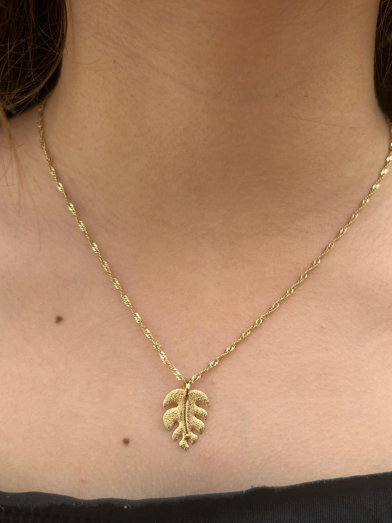 Corrente com Pingente Folha Costela de Adão Banhado a Ouro 18k